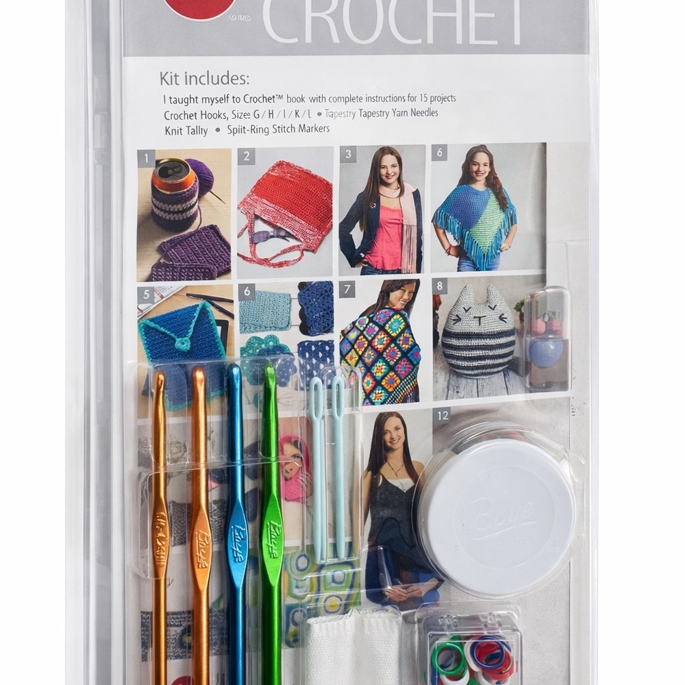 Boye “I Taught Myself to Crochet” Beginner Kit 15 Projects Hooks & Tools